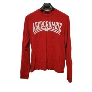 Abercrombie & Fitch Red Graphic Spellout Logo Long Sleeve Tee Men's Small
